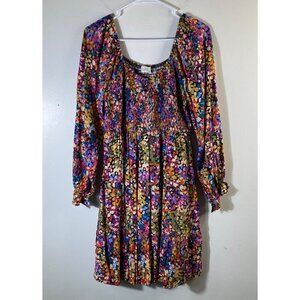Womens Emily Wonder Floral Smocked Ditsy Floral Dress Black Multicolored M #46